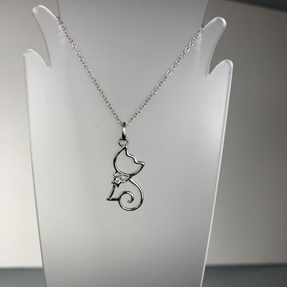 NEW Silver "Cut-out" Kitty Cat Necklace - Picture 9 of 9